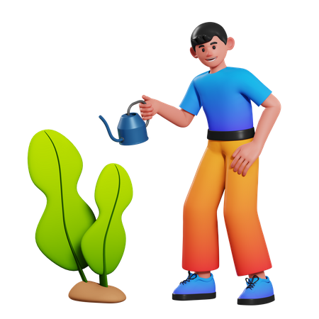 Watering Plants Boy 3D Illustration