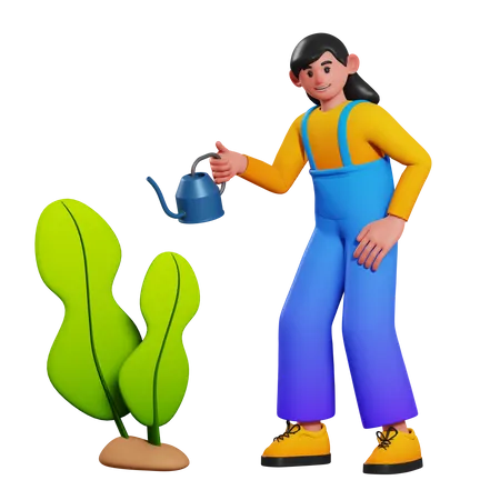 Watering Plants Girl  3D Illustration