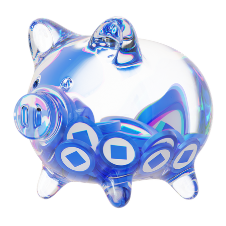 Waves Clear Glass Piggy Bank With Decreasing Piles Of Crypto Coins  3D Icon