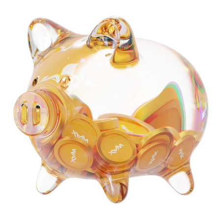 Waxp – Klares Glas-Sparschwein mit abnehmendem Stapel an Krypto-Münzen  3D Icon