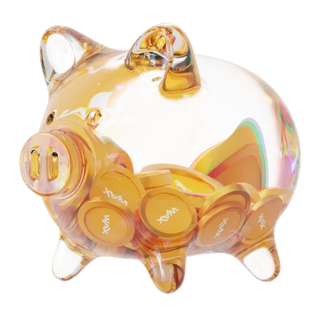 Waxp – Klares Glas-Sparschwein mit abnehmendem Stapel an Krypto-Münzen  3D Icon