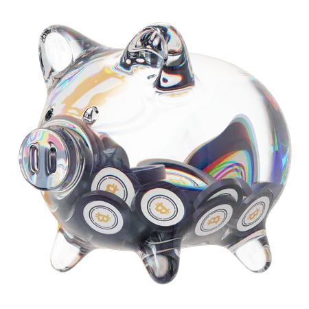 Wbtc Clear Glass Piggy Bank With Decreasing Piles Of Crypto Coins  3D Icon