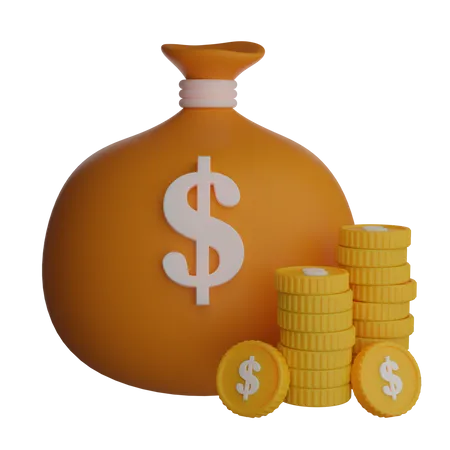 Dollar Money Bag And Stack Coin 3D Illustration