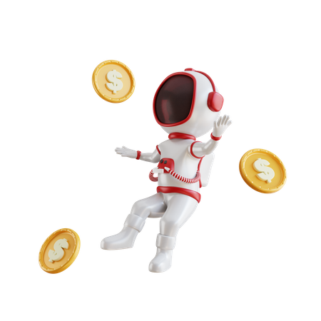 Wealthy Astronaut with money 3D Illustration