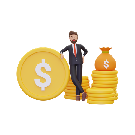 Wealthy investor with profit money  3D Icon