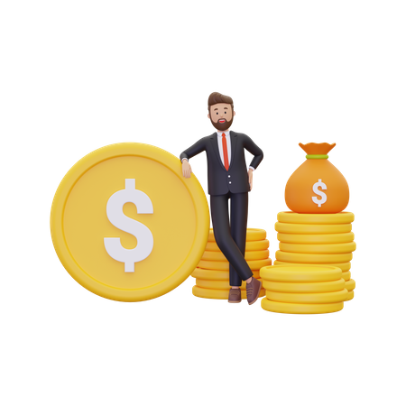 Wealthy investor with profit money 3D Illustration