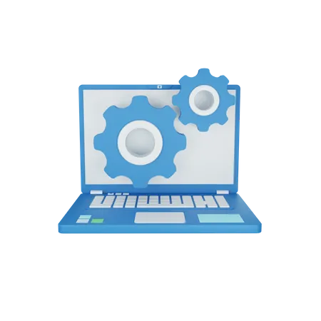 3 D Rendering Development Concept With Laptop And Colorful Cogwheel 3D Illustration