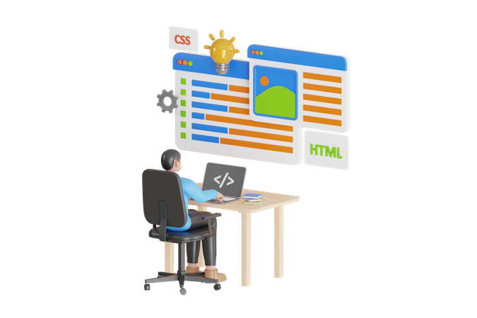 Web development and coding  3D Illustration