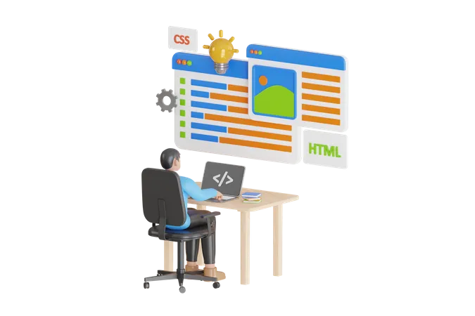 Web development and coding  3D Illustration