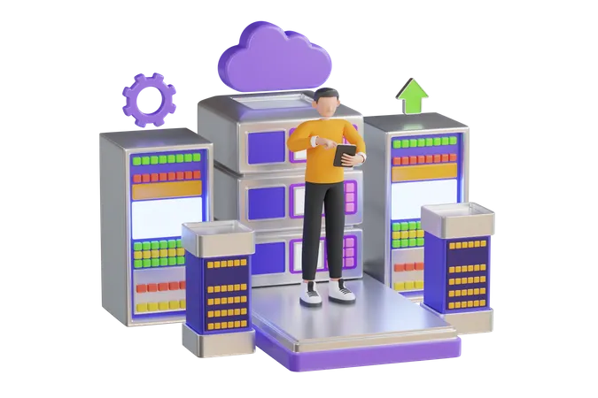 3 D Illustration Of Cloud Storage Server Room With Hardware Racks Or Web Hosting Infrastructure Cloud Technologies For Download Servers And Service Big Data Storage 3D Illustration