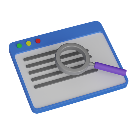 Web Page With Magnifying Glass  3D Icon