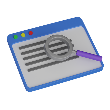 Web Page With Magnifying Glass 3D Icon