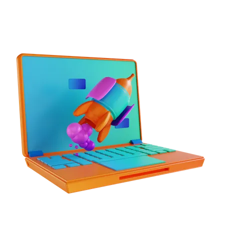 3 D Illustration Rocket And Laptop 3D Illustration