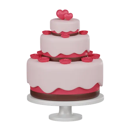 Indulge In Romance With Our 3 D Love Pink Wedding Cake With Rose Topping Perfect For Celebrating Valentines Day In Style 3D Icon