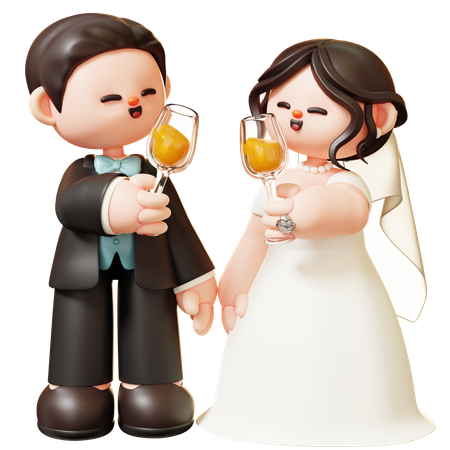 Wedding Couple Cheering With Champagne Glasses  3D Illustration