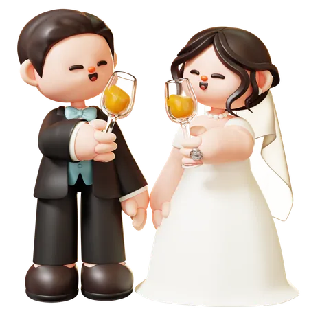 Wedding Couple Cheering With Champagne Glasses  3D Illustration