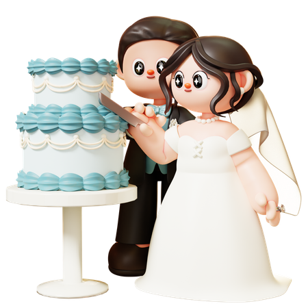 Wedding Couple Cutting Cake  3D Illustration
