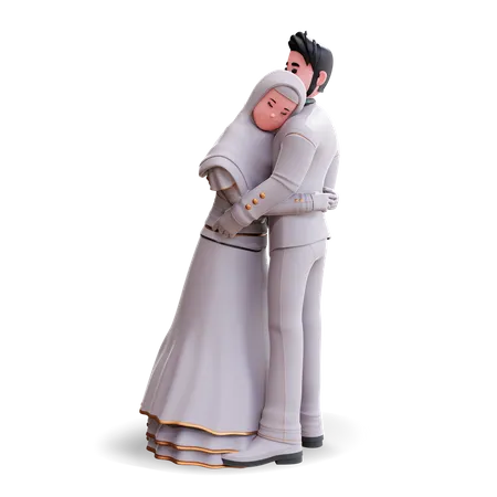 Wedding couple doing hug 3D Illustration