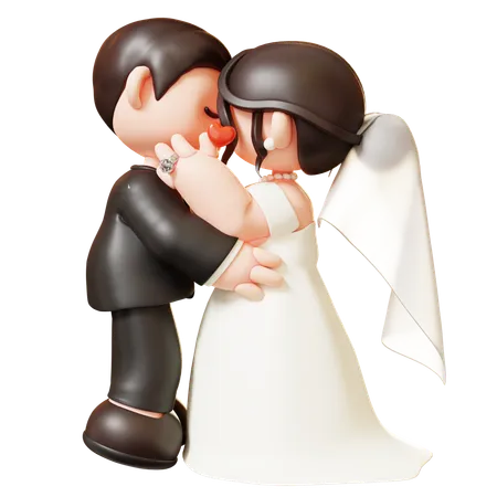 Cute 3 D Cartoon Wedding Couple Kissing Couple In Love Wedding Marriage Valentines Day Love And Romantic Concept 3D Illustration