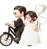 Wedding Couple Ride Bicycle With Heart Balloon