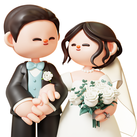 Wedding Couple With Bouquet  3D Icon