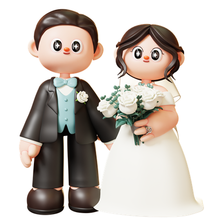 Wedding Couple With Bouquet  3D Illustration