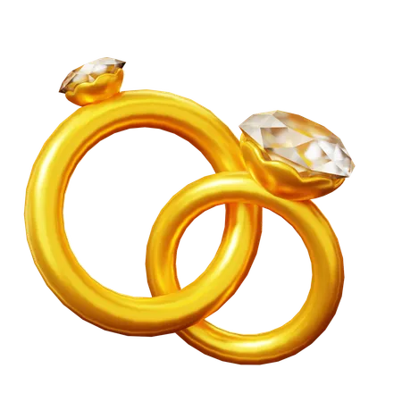 3 D Cute Cartoon Dimond And Gold Wedding Rings Of Groom And Bride Couple Wedding Wedding Invitation Marrying Ceremony Romantic Concept Groom And Bride 3D Icon