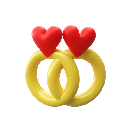 3 D Render Illustration Of Two Wedding Rings And Red Hearts Isolated 3D Illustration