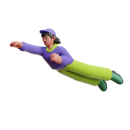 Frau fliegt in der Luft  3D Illustration