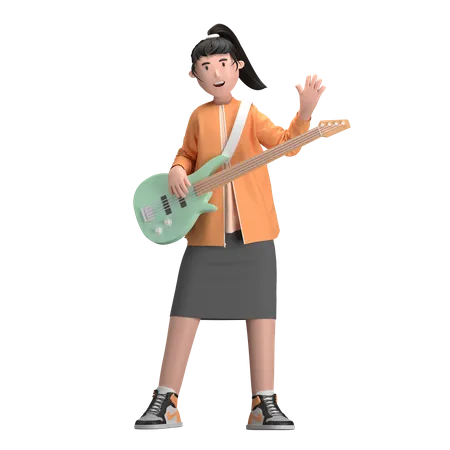 Frau mit Bass  3D Illustration