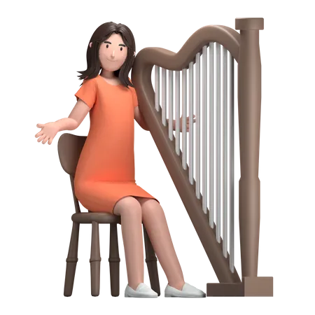 Frau mit Harfe  3D Illustration