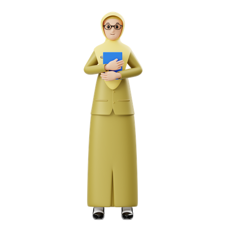 Weibliche Hijab-Lehrerin hält Buch in der Hand, während sie stehende Pose gibt  3D Icon