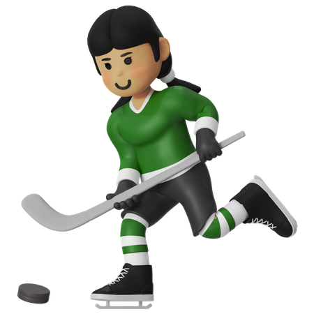 Weibliche Hockeyspielerin spielt Eishockey mit Schlittschuhlaufen  3D Illustration