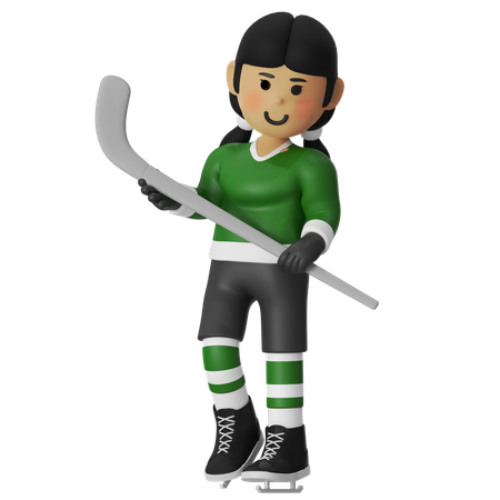 Weibliche Hockeyspielerin stehend mit Hockey  3D Illustration