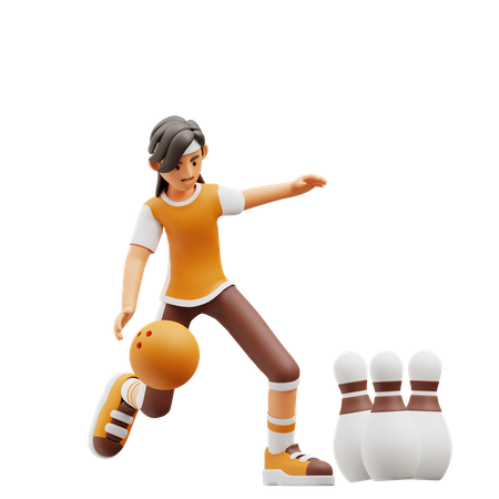 Weibliche Spieler spielen Bowling  3D Icon