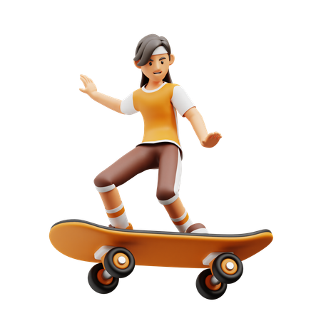 Weibliche Spieler spielen Skateboard  3D Icon