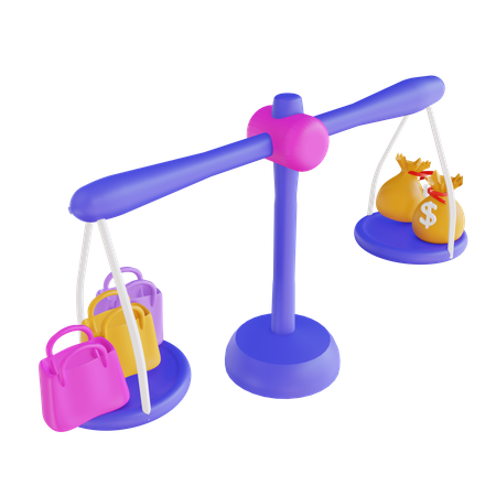 Weighting scale with shopping bags and moneybag  3D Icon