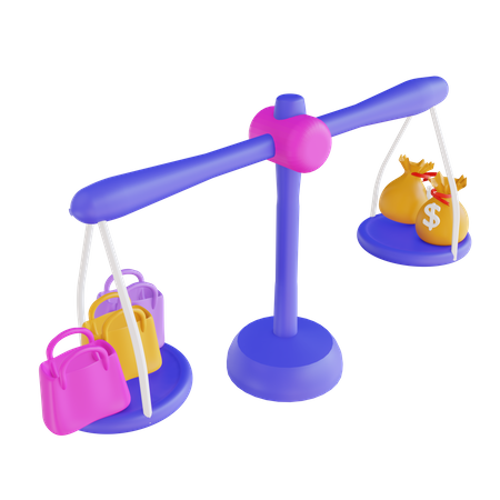 Weighting scale with shopping bags and moneybag  3D Illustration