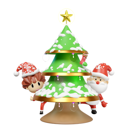 Weihnachtsbaum mit Weihnachtsmann  3D Illustration