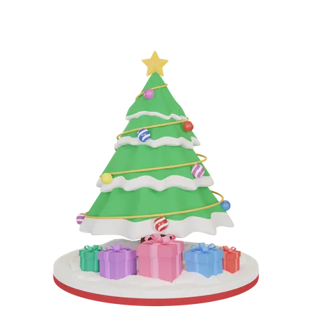 Weihnachtsbaum und Geschenkbox  3D Illustration