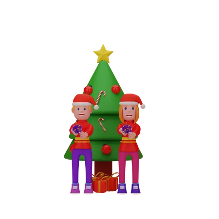 3 D Rendering Von Menschen Die Weihnachten Und Neujahr Feiern 3D Illustration