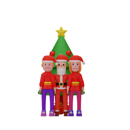 Weihnachtsfeier mit dem Weihnachtsmann  3D Illustration