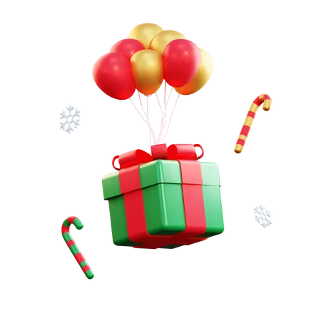 Weihnachtsgeschenkbox und Ballon  3D Illustration