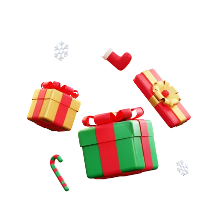 Weihnachtsgeschenkbox und Süßigkeiten  3D Illustration