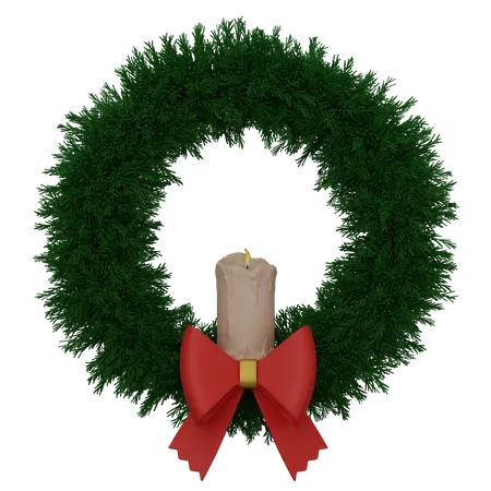 Weihnachtskranz Mit Kerze Und Schleife 3D Icon
