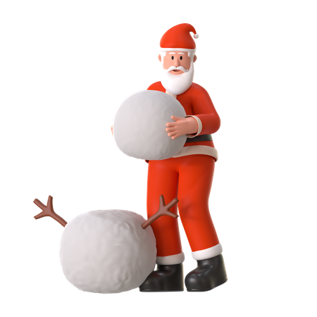 Der Weihnachtsmann baut einen Schneemann  3D Illustration