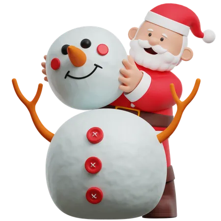 Weihnachtsmann baut einen Schneemann  3D Illustration