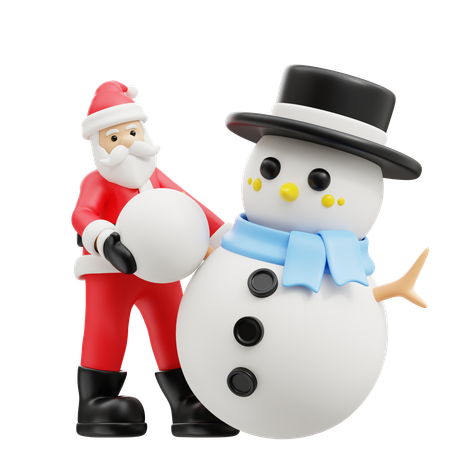 Weihnachtsmann baut Schneemann  3D Illustration