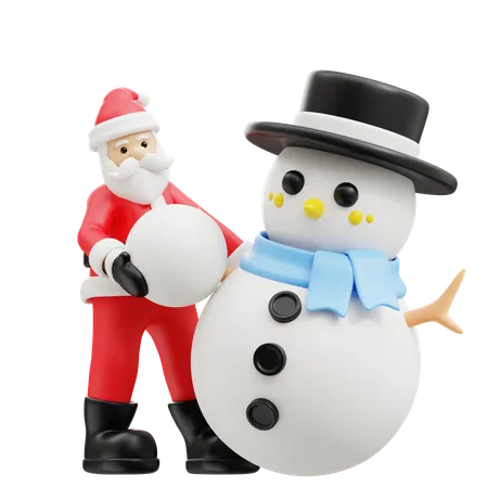 Weihnachtsmann baut Schneemann  3D Illustration