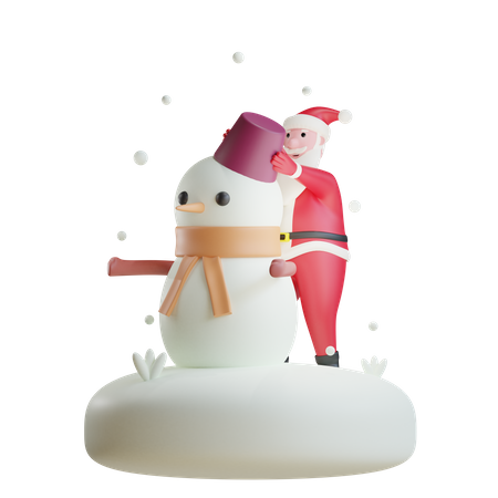 Weihnachtsmann baut Schneemann  3D Illustration